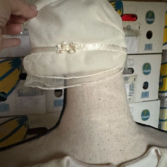 Jenny Annie dots Elegant Cream Baby Dress with Bonnet - Picture 3 of 6